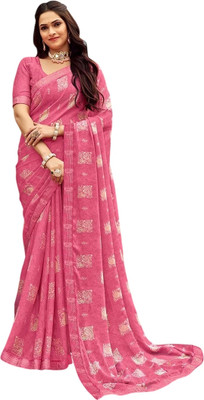 Pranjal Printed Bandhani Chiffon Saree(Pink)
