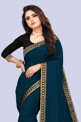 OKTAT Solid/Plain Bollywood Georgette Saree(Dark Blue)