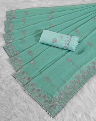 kraddle Embroidered Bollywood Georgette Saree(Light Blue)