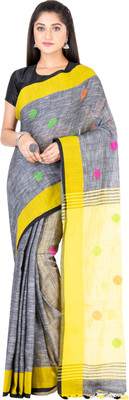 SAYAN CREATION Self Design Handloom Pure Cotton Saree(Grey)