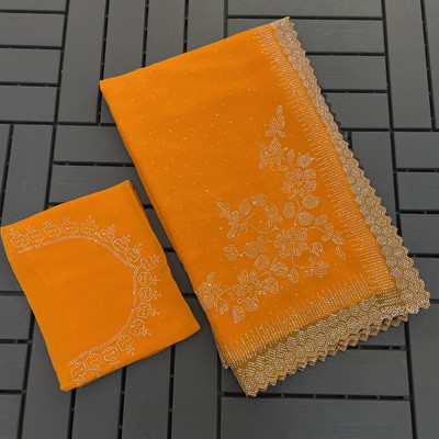 VarniRaaj Fashion Embellished Bollywood Jimmy choo Saree(Gold)