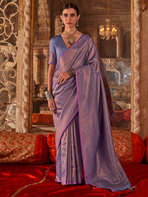Divastri Solid/Plain Banarasi Silk Blend Saree(Purple)