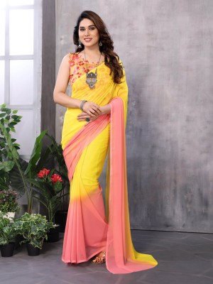 Upalksh Self Design Bollywood Chiffon, Silk Blend Saree(Pink)