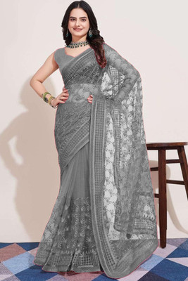 Vijay Fashion Embroidered Bollywood Net Saree(Grey)