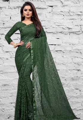 Nexafashion Self Design Bollywood Net Saree(Green)