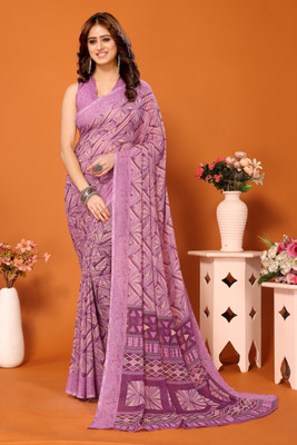 YASHIKA Floral Print Bollywood Georgette Saree(Purple)