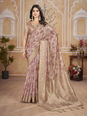 RekhaManiyar Printed Saree with Attached Blouse Silk Blend Saree(Red)