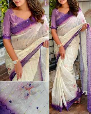 Tasrika Digital Print Bollywood Cotton Linen Saree(Purple)