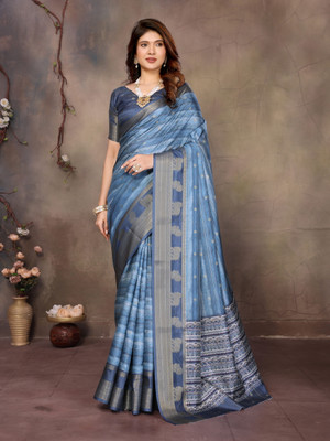 NEGRONISTAR Digital Print Daily Wear Cotton Silk, Jacquard Saree(Blue)