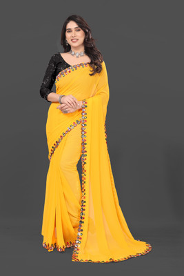 Radhika Creation Embellished Bollywood Georgette, Chiffon Saree(Yellow)