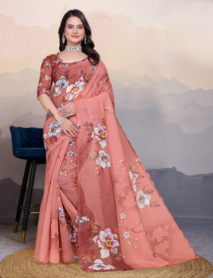 Panghat Enterprise Digital Print Bollywood Linen Saree(Maroon)