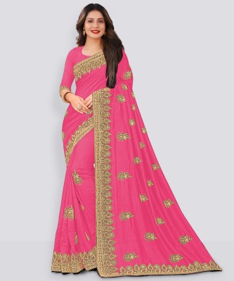 Trijal Fab Embroidered Bollywood Silk Blend Saree(Pink)