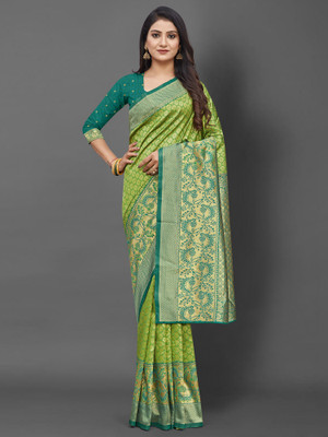 Divastri Woven Banarasi Silk Blend Saree(Green)