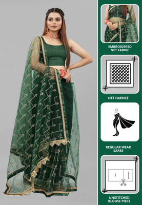 Yashvi Designer Embroidered Bollywood Net Saree(Dark Green)