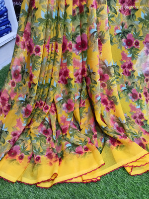venkat Printed Bollywood Georgette Saree(Yellow)