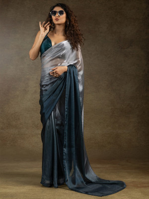 Divastri Ombre Bollywood Satin Saree(Silver)