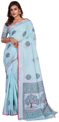 NEGRONI Woven Daily Wear Linen Saree(Light Blue)