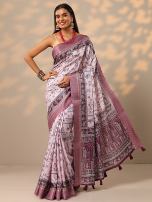 LIBAS Printed Daily Wear Silk Blend Saree(Purple)