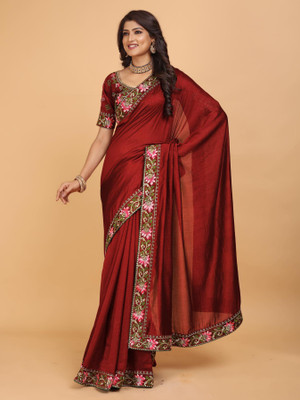 Shilpa Fashion Embroidered Bollywood Cotton Silk Saree(Maroon)