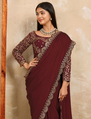 Sinauli Embroidered Banarasi Pure Silk, Art Silk Saree(Maroon)