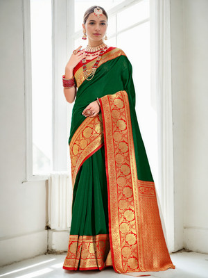 ANOUK Woven Kanjivaram Art Silk Saree(Green)