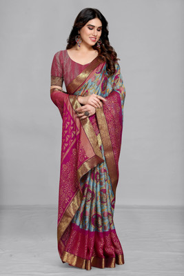 Emv Everymoment Vouge Printed, Floral Print Bollywood Brasso, Chiffon Saree(Blue, Purple)