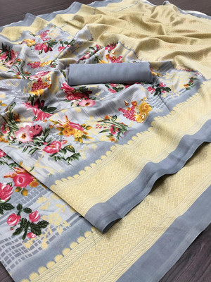 Priyashi Printed Mysore Art Silk Saree(Grey)