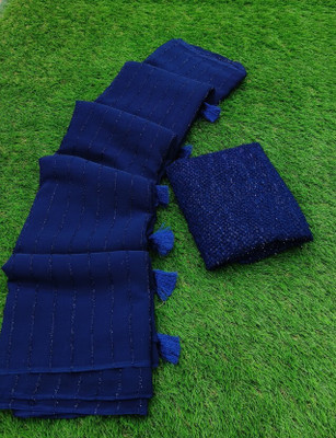 Bharatmart Striped, Embellished Bollywood Chiffon Saree(Blue)