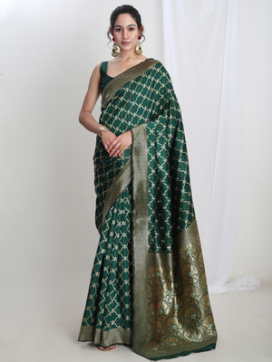 Janasya Woven Banarasi Silk Blend Saree(Green)