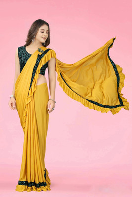 VRAJTEX FAB Embellished Bollywood Lycra Blend Saree(Mustard)
