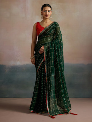 Sareemall Printed Leheria Viscose Rayon Saree(Dark Green)