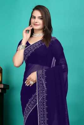 Divine Fabrics Embellished Bollywood Georgette Saree(Blue)