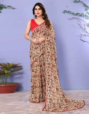 Samah Printed, Embellished Daily Wear Chiffon Saree(Beige)