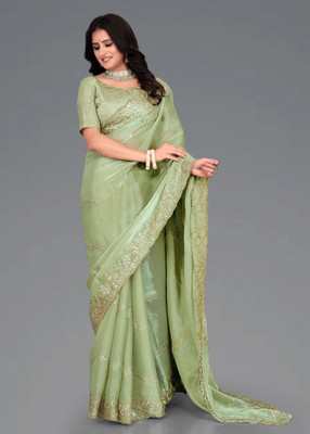 AVIRAT DESIGNER STUDIO Embroidered Bollywood Georgette Saree(Light Green)