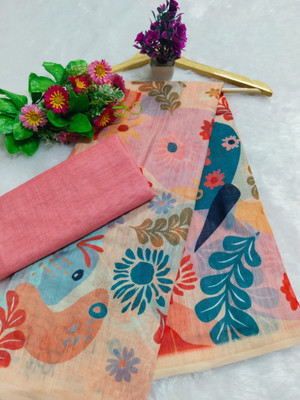 HouseOfCommon Printed Kanjivaram Linen, Cotton Linen Saree(Multicolor)
