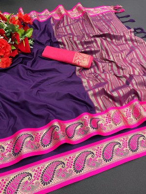 KHANJAN FASHION Self Design Paithani Silk Blend, Jacquard Saree(Purple)