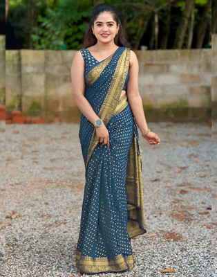 Samah Woven Banarasi Silk Blend, Jacquard Saree(Blue, Gold)