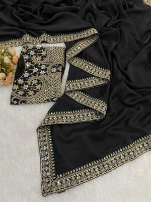 Divastri Solid/Plain Bollywood Pure Silk Saree(Black)