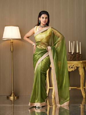 Divastri Embellished, Solid/Plain Bollywood Net Saree(Green)
