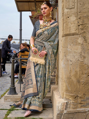 ANOUK Woven Daily Wear Silk Blend Saree(Grey)