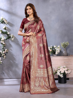 Emv Everymoment Vouge Printed Banarasi Silk Blend Saree(Maroon)