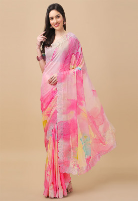 Divastri Digital Print Bollywood Chiffon Saree(Pink)
