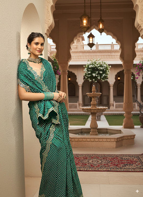 LIBAS Printed Daily Wear Silk Blend Saree(Green)