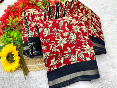 Vihan Fab Printed Kalamkari Mulmul Saree(Multicolor)