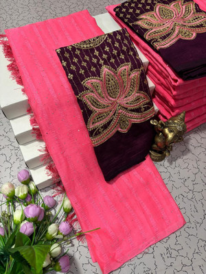 Pfancy silk Embellished, Embroidered, Floral Print, Striped, Self Design, Woven Kanjivaram Polyester Saree(Pink)