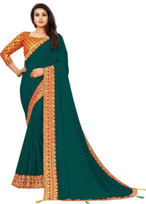 Anugrah Textile Solid/Plain Banarasi Lycra Blend, Chiffon Saree(Light Green)