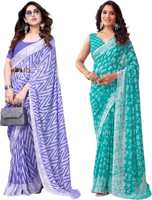 Samah Floral Print, Geometric Print, Printed Bollywood Georgette Saree(Pack of 2, Purple, Blue)