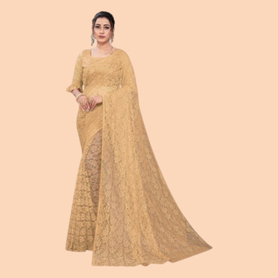 nexxxa Self Design Bollywood Net Saree(Brown)