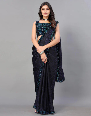 Vragi Embellished Bollywood Lycra Blend Saree(Blue)