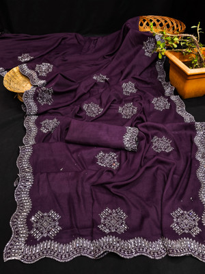 LADDU SAREES Embellished, Solid/Plain Bollywood Georgette Saree(Purple)